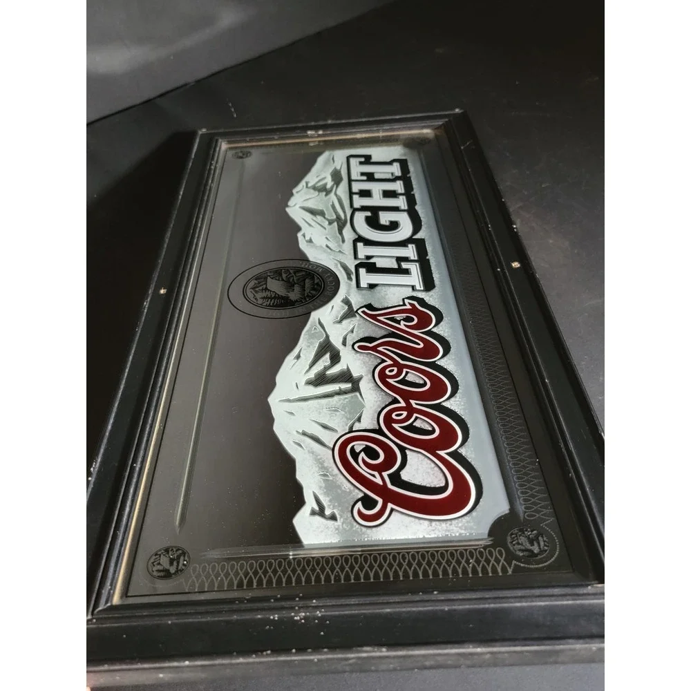 Vintage 2000 Coors Light Mirror Bar Sign Man Cave Etched Glass Black Frame